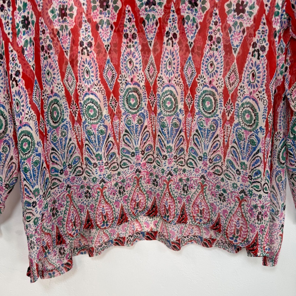NY Collection 100% Silk Sequin Tunic Blouse Sheer Resort Top Boho Paisley Small - Picture 8 of 11